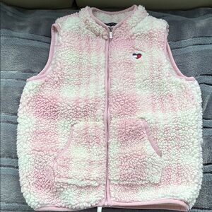 Tommy Hilfiger Girls Sherpa Fleece Pink Plaid Vest- 4T